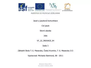 Jazyk a jazyková komunikace Cizí jazyk Slovní zásoba Jobs VY_22_INOVACE_04 Sada 3