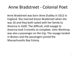 Anne Bradstreet - Colonial Poet