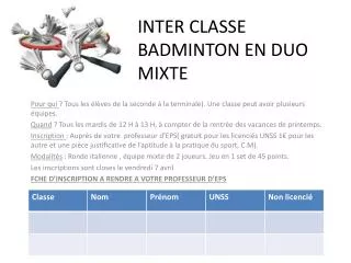 inter classe badminton en duo mixte