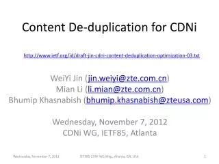 Content De-duplication for CDNi