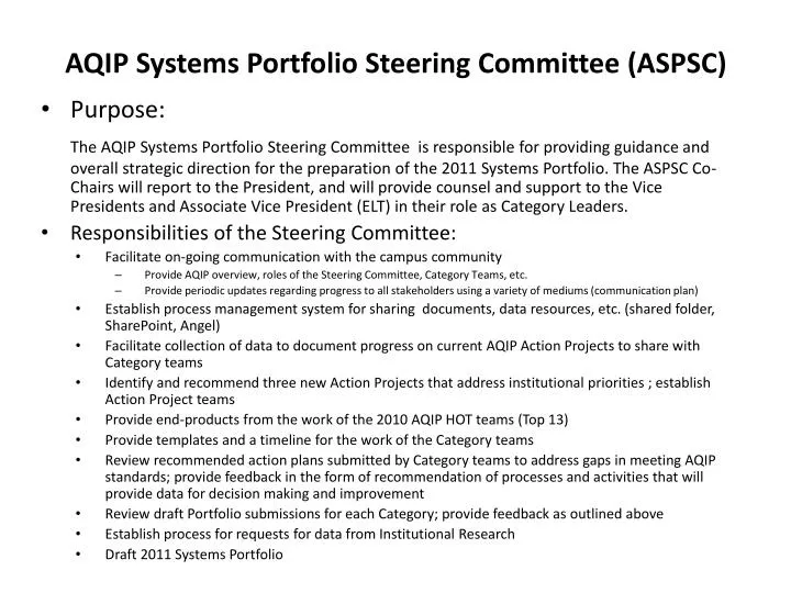 aqip systems portfolio steering committee aspsc