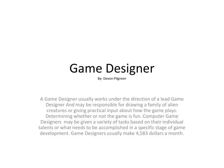 game designer by devon pilgreen
