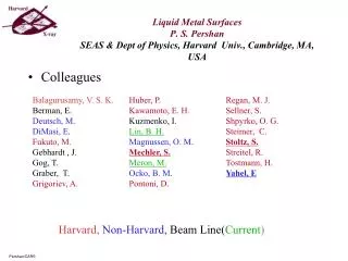 Liquid Metal Surfaces P. S. Pershan SEAS &amp; Dept of Physics, Harvard Univ., Cambridge, MA, USA