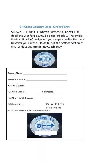 SH Cross Country Decal Order Form