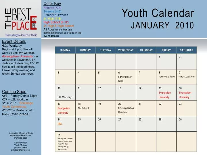 youth calendar january 2010
