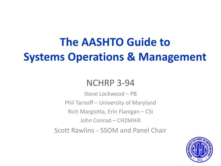 the aashto guide to systems operations management