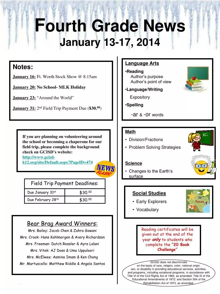 f ourth grade news january 13 17 2014