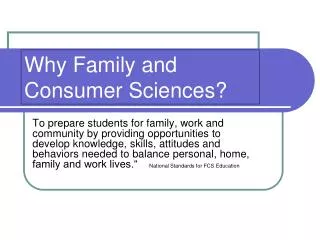 Why Family and Consumer Sciences?