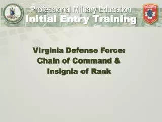 Virginia Defense Force: Chain of Command &amp; Insignia of Rank