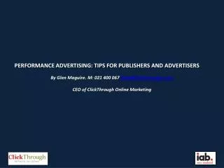 PERFORMANCE ADVERTISING: TIPS FOR PUBLISHERS AND ADVERTISERS