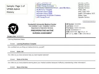 Sample: Page 1 of VPIMS Admit History