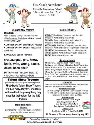 First Grade Newsletter Priceville Elementary School