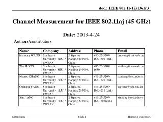 Channel Measurement for IEEE 802.11aj (45 GHz)