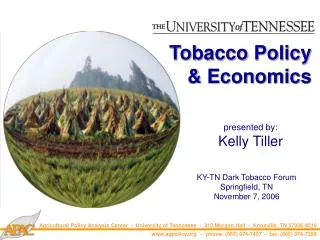Tobacco Policy &amp; Economics