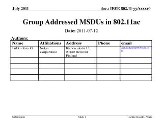 Group Addressed MSDUs in 802.11ac