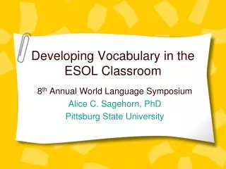 Developing Vocabulary in the ESOL Classroom