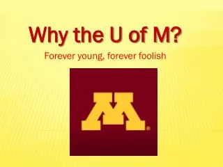 Why the U of M ? Forever young, forever foolish