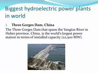 Biggest hydroelectric power plants in world