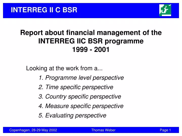 report about financial management of the interreg iic bsr programme 1999 2001