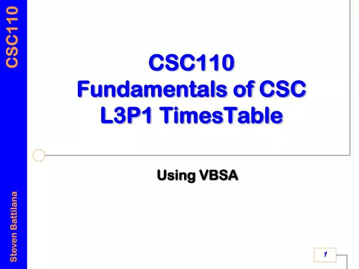 csc110 fundamentals of csc l3p1 timestable