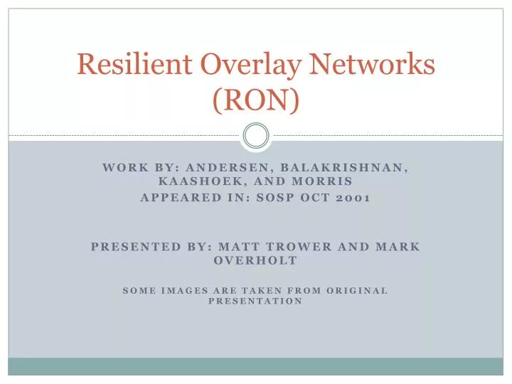resilient overlay networks ron