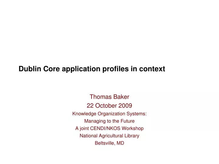 dublin core application profiles in context