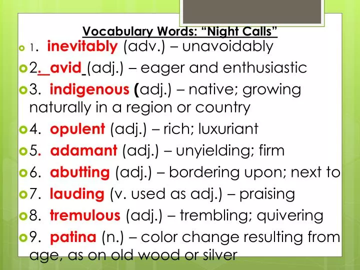 vocabulary words night calls