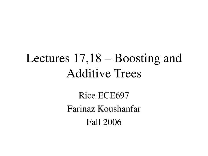 lectures 17 18 boosting and additive trees