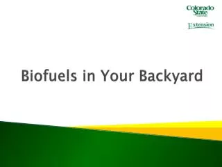 Biofuels in Your Backyard