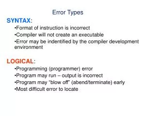 SYNTAX : Format of instruction is incorrect Compiler will not create an executable