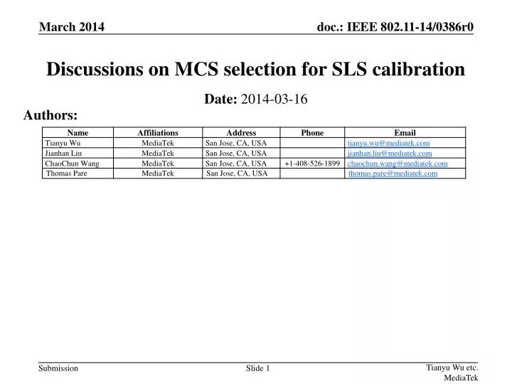 discussions on mcs selection for sls calibration
