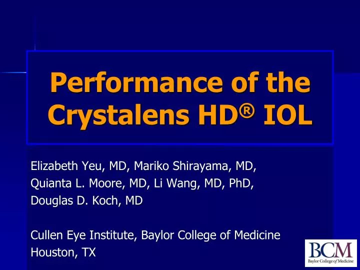 performance of the crystalens hd iol