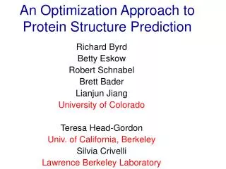 An Optimization Approach to Protein Structure Prediction