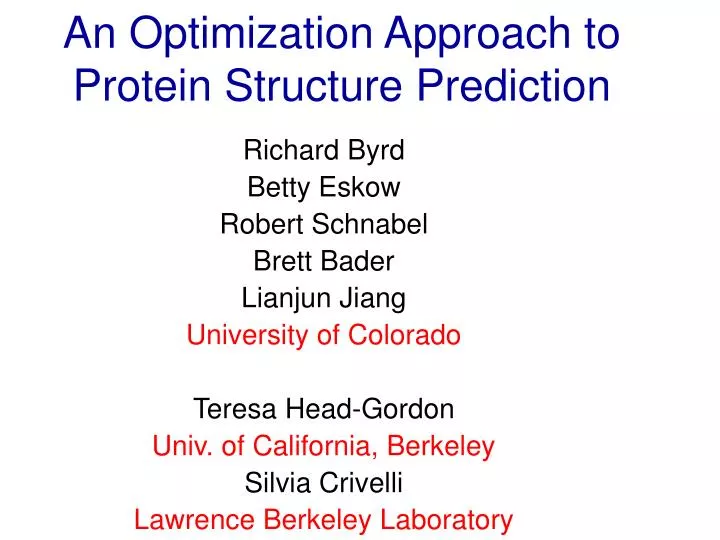 an optimization approach to protein structure prediction