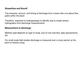 Streamflow and Runoff