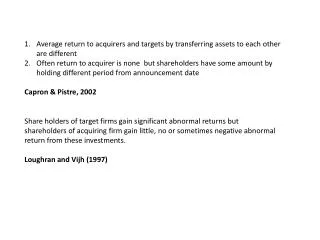 Average return to acquirers and targets by transferring assets to each other are different