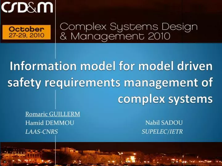 information model for model driven safety requirements management of complex systems