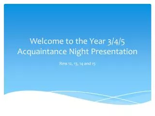 Welcome to the Year 3/4/5 Acquaintance Night Presentation