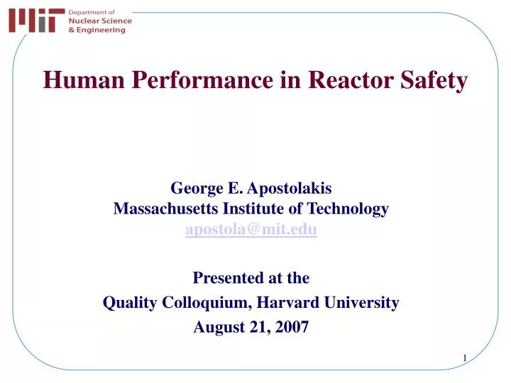 human performance in reactor safety