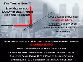 The Time is Now!!! It is Never too Early to Begin Your Career Search!!