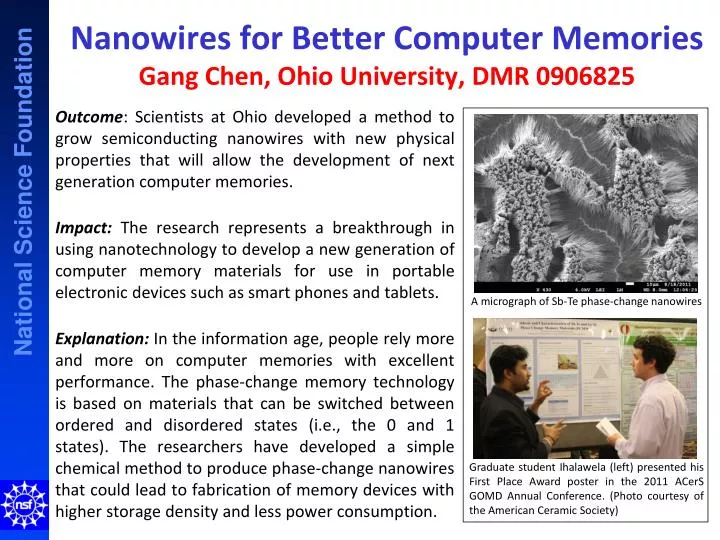 nanowires for better computer memories gang chen ohio university dmr 0906825