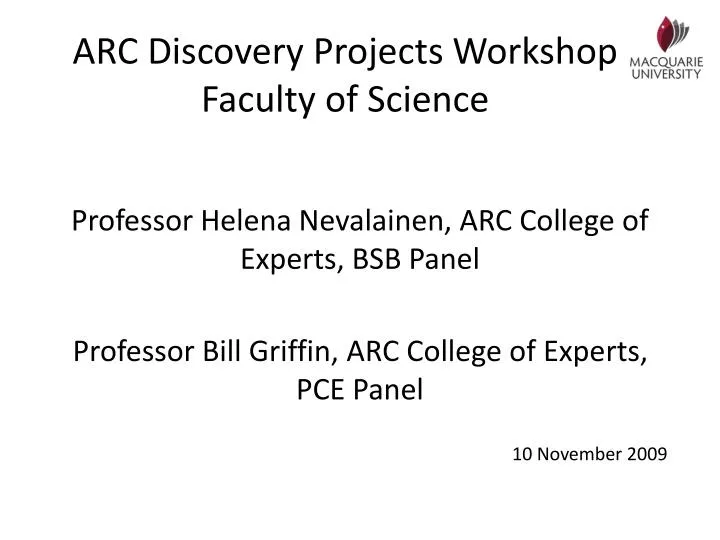 arc discovery projects workshop faculty of science