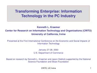 Transforming Enterprise: Information Technology in the PC Industry