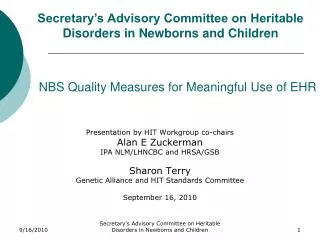 NBS Quality Measures for Meaningful Use of EHR