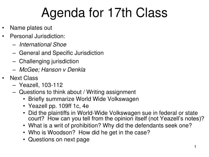 agenda for 17th class