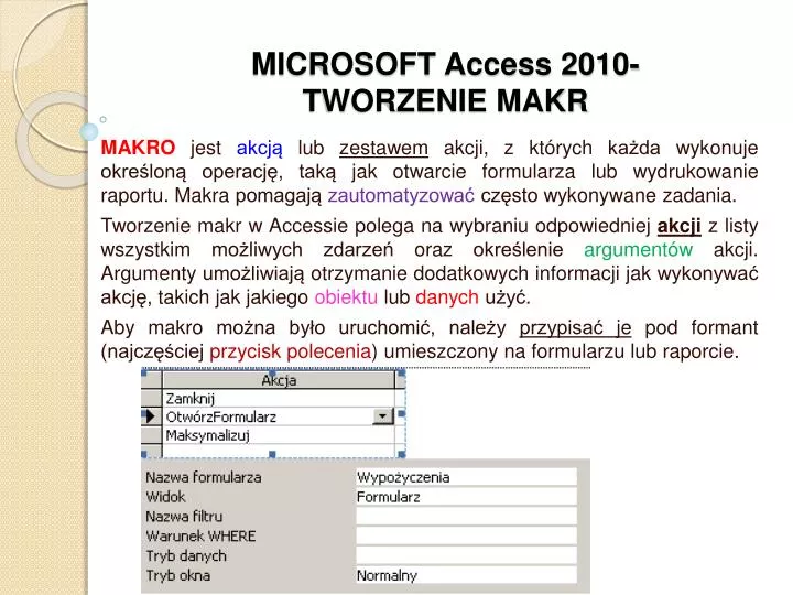 microsoft access 2010 tworzenie makr