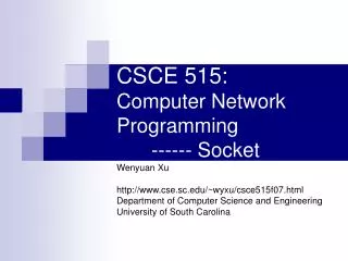 CSCE 515 : Computer Network Programming 	------ Socket
