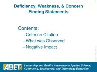 deficiency weakness concern finding statements