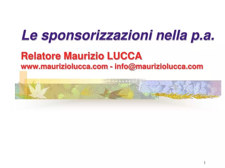 le sponsorizzazioni nella p a relatore maurizio lucca www mauriziolucca com info@mauriziolucca com