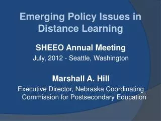 Emerging Policy Issues in Distance Learning